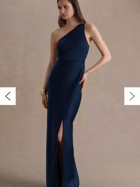 Anthropologie BHLDN One Shoulder Dylan Maxi Side Slit Gown -Navy -Size 4